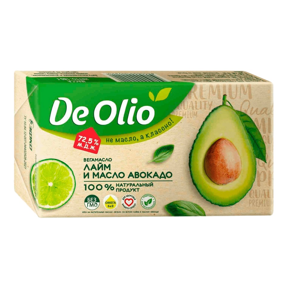 Крем на раст маслах De olio 72.5% со вкусом лайма и масла авокадо 180г шт      - интернет-магазин Близнецы