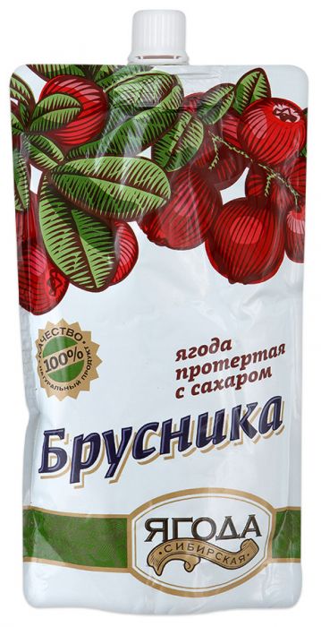Протертая Брусника с сахаром  Сибирская ягода  280г пак 280г - интернет-магазин Близнецы