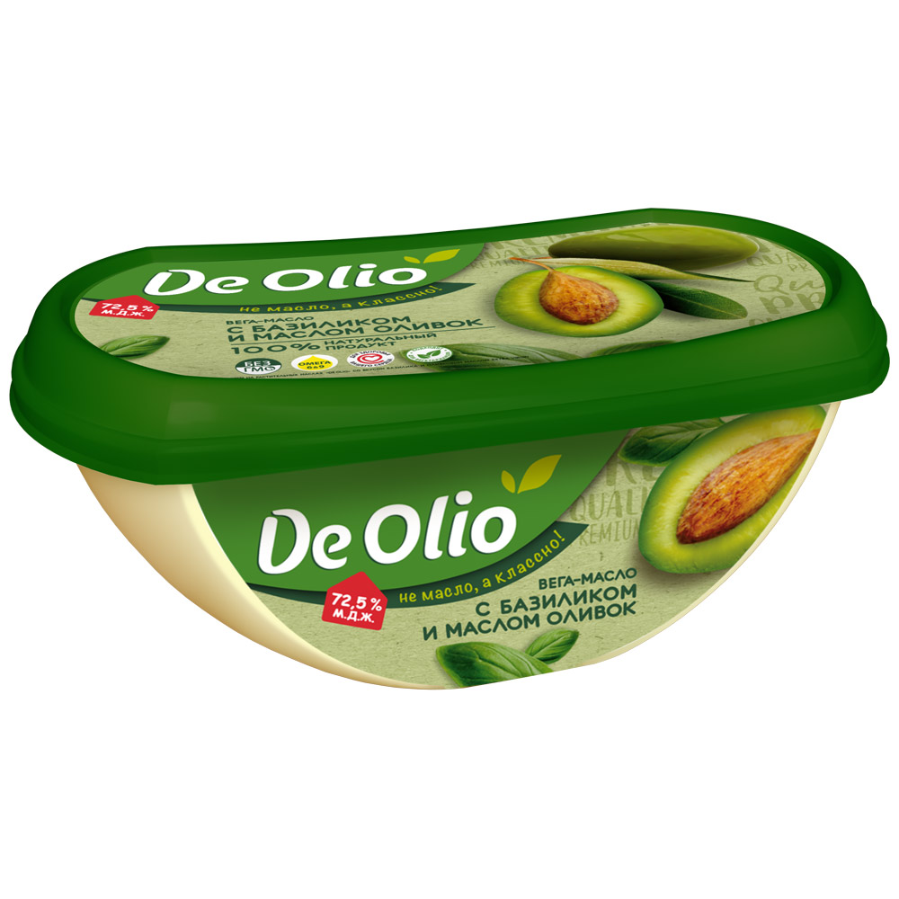 Крем на раст маслах De olio 72.5% со вкусом базилика и олив масла 220г шт - интернет-магазин Близнецы