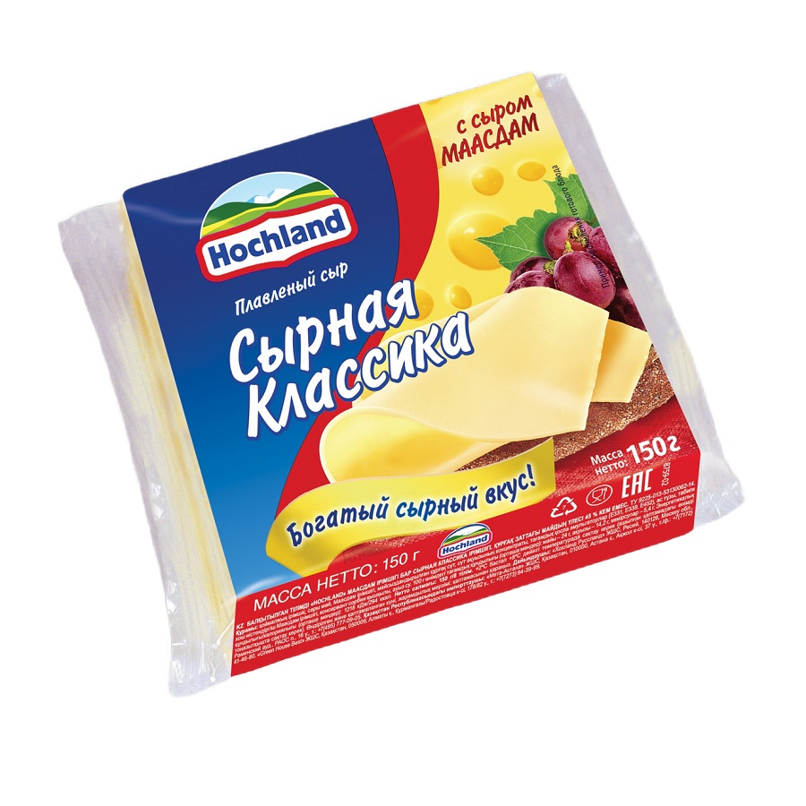 Сыр плавл Хохланд нарезка с сыром маасдам 150г шт - интернет-магазин Близнецы