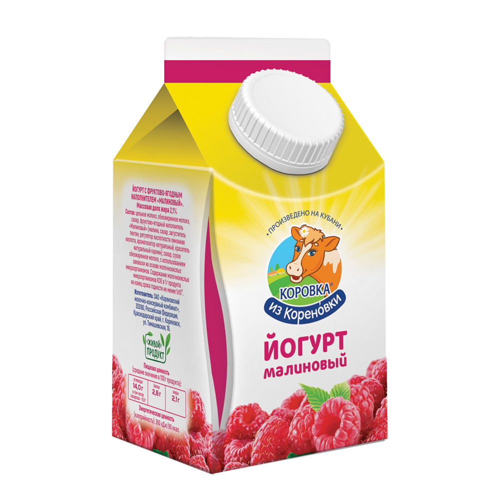 Йогурт 2.1% Коровка из Кореновки малина 450г 450г - интернет-магазин Близнецы