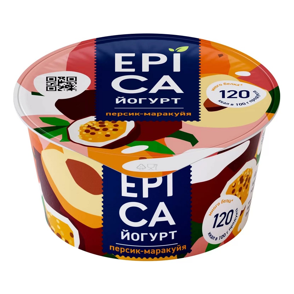 Йогурт 4.8% фрукт EPIKA персик маракуйя 130г шт - интернет-магазин Близнецы