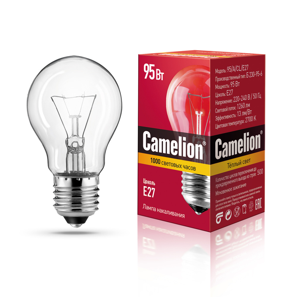 Лампа Накаливания Camelion E27 95Вт ЛОН, 1 шт.