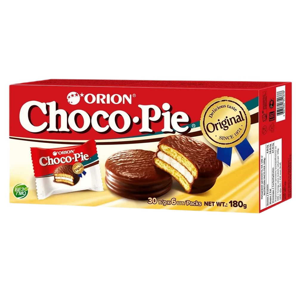 Пирожное бисквитное Orion Choco Pie Original в шоколадной глазури, 180 г (6 шт х 30 г)
