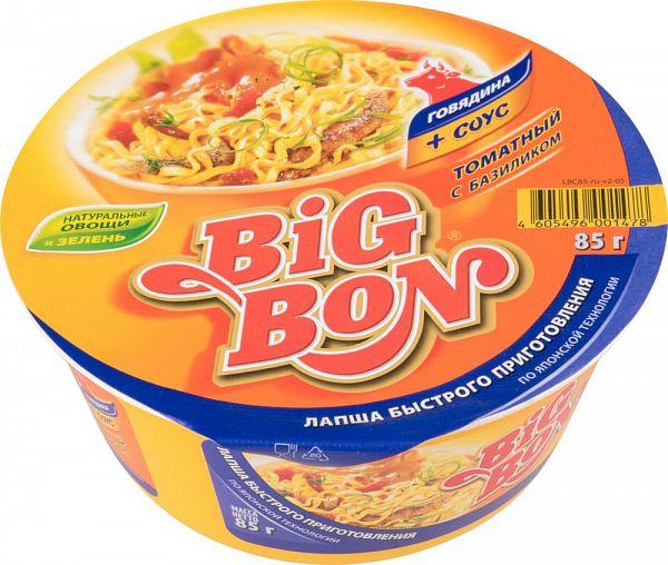 Лапша BigBon быстрого приготовления говядина и соус томатный с базиликом 85г.