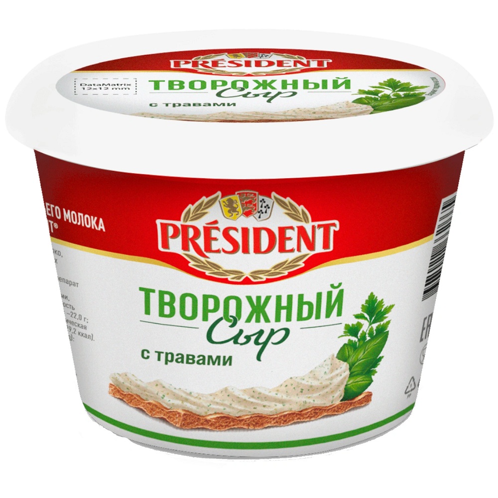 Сыр творож с травами  Президент 140г шт            - интернет-магазин Близнецы