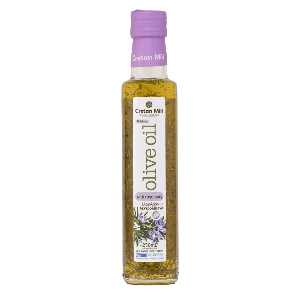 Масло оливковое Cretan Mill Extra Virgin с розмарином нерафинированное, стекло, 250 мл