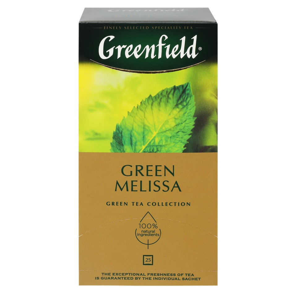 Чай Greenfield Green Melissa зеленый с листьями мелиссы, мяты и ароматом лимона в пакетиках, 37,5 г (25 шт х 1,5 г)