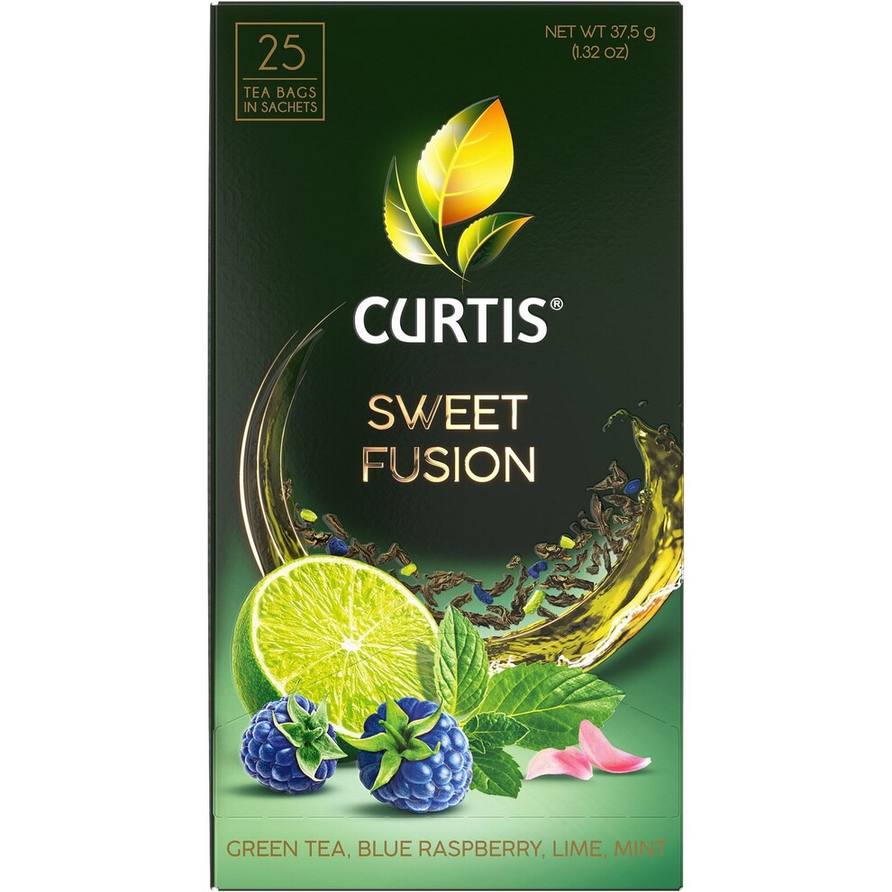 Чай Curtis Sweet Fusion зеленый с лаймом, синей малиной и мятой в пакетиках, 37,5 г (25 шт х 1,5 г)
