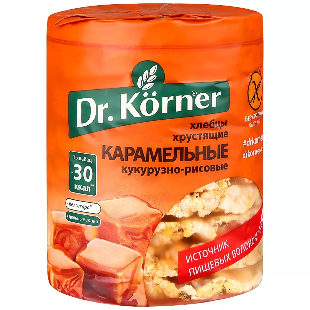 Хлебцы Dr.Korner кукуруз-рисов карамель  Хлебпром  90г - интернет-магазин Близнецы