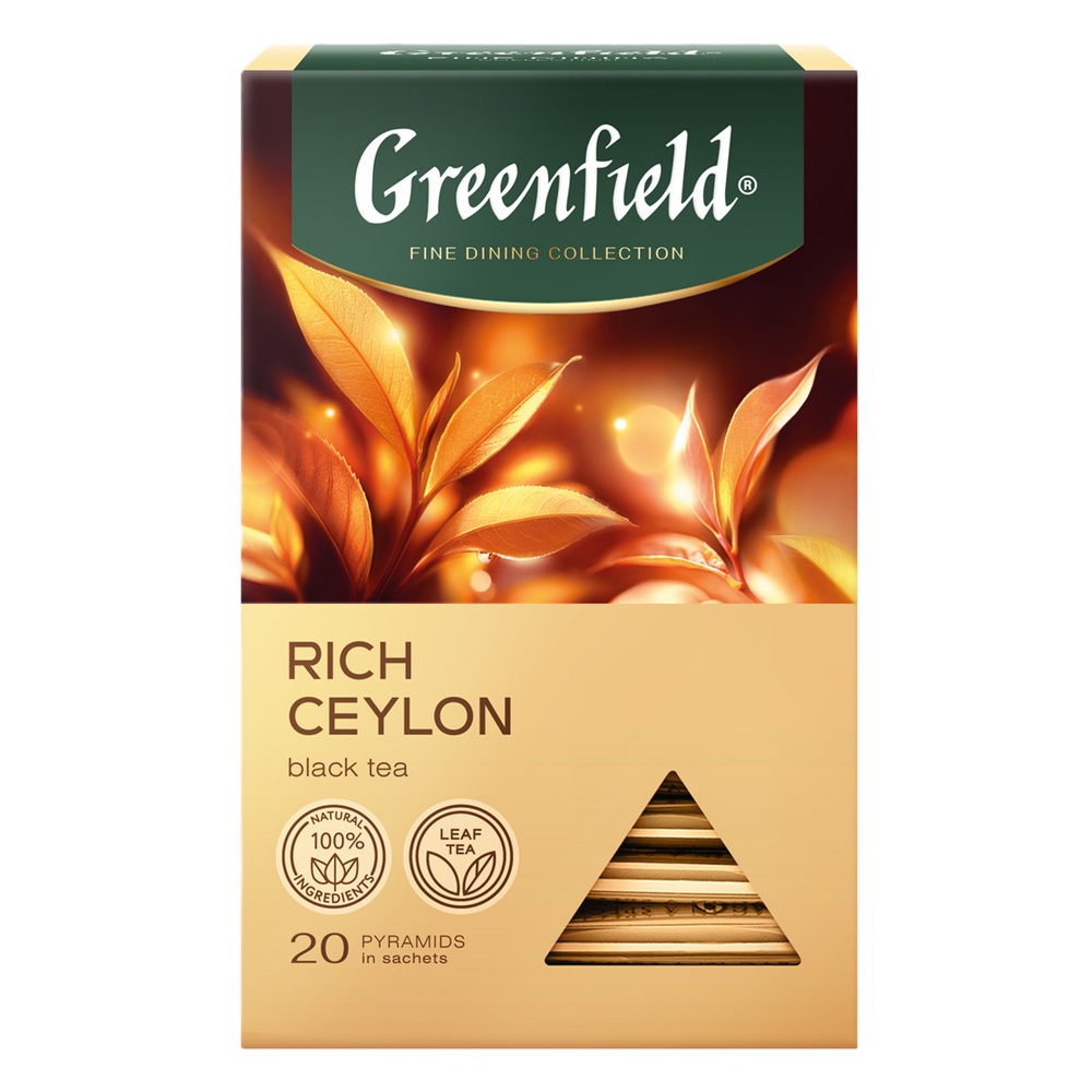 Чай Greenfield Rich Ceylon черный байховый цейлонский в пирамидках, 38 г (20 шт х 1,9 г)