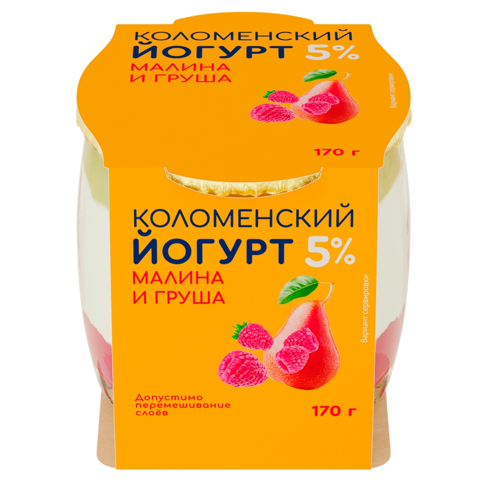 Йогурт 5% Коломенский малина-груша  170г шт - интернет-магазин Близнецы