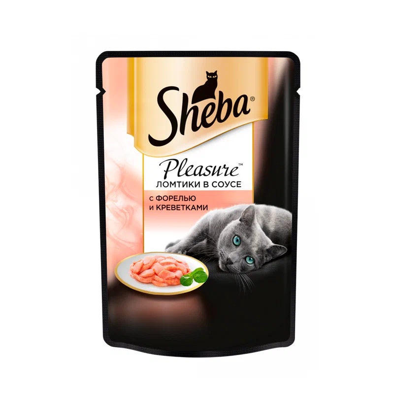 Корм Шеба Pleasure Ломтики в соусе для кошек форель, креветки 75г  пауч  - интернет-магазин Близнецы