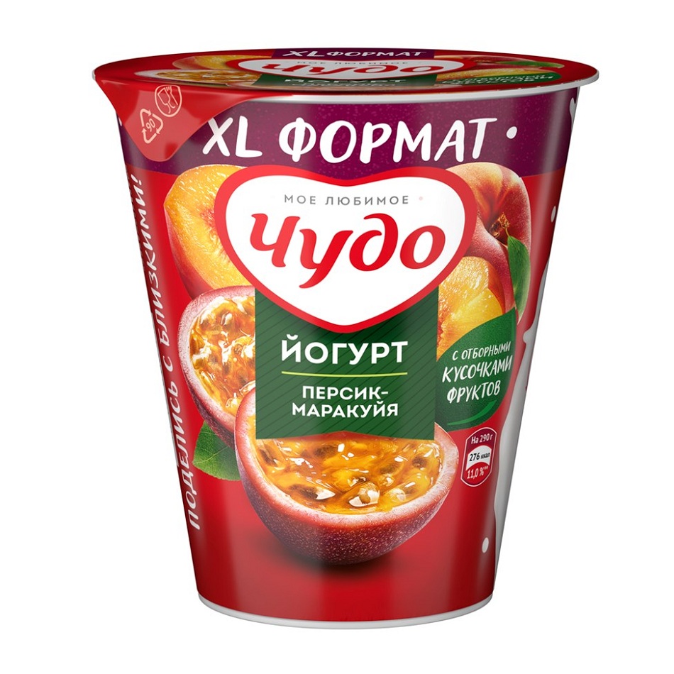 Йогурт 2.5% Чудо персик маракуйя  Лианозово  290г шт  домик  - интернет-магазин Близнецы
