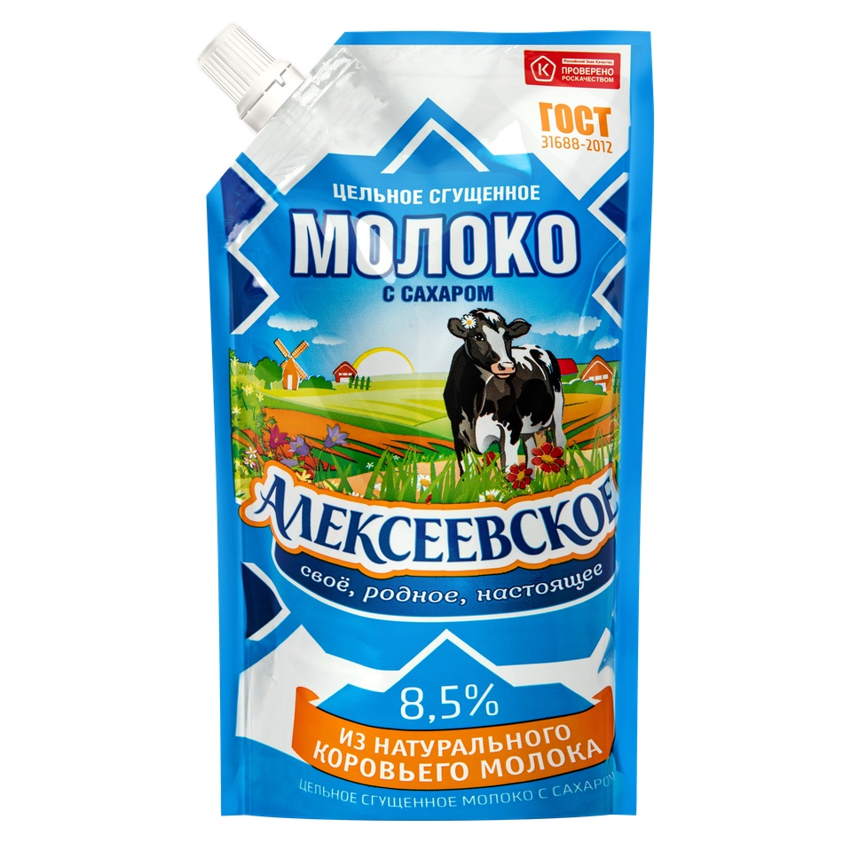Молоко сгущ с сах цельн 8.5% Алексеевское 270г дой-пак  шт - интернет-магазин Близнецы