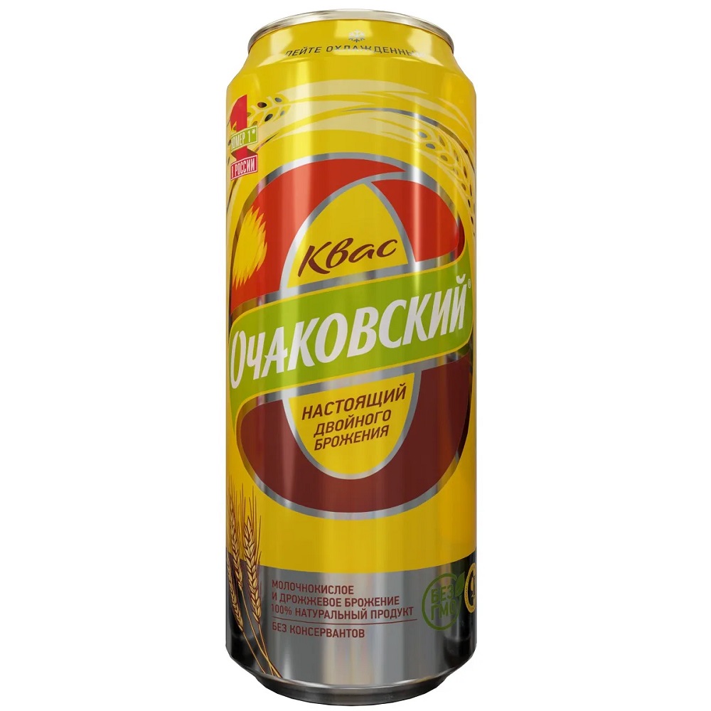 Квас Очаковский фильтрованный пастеризованный, жестяная банка, 0,45 л