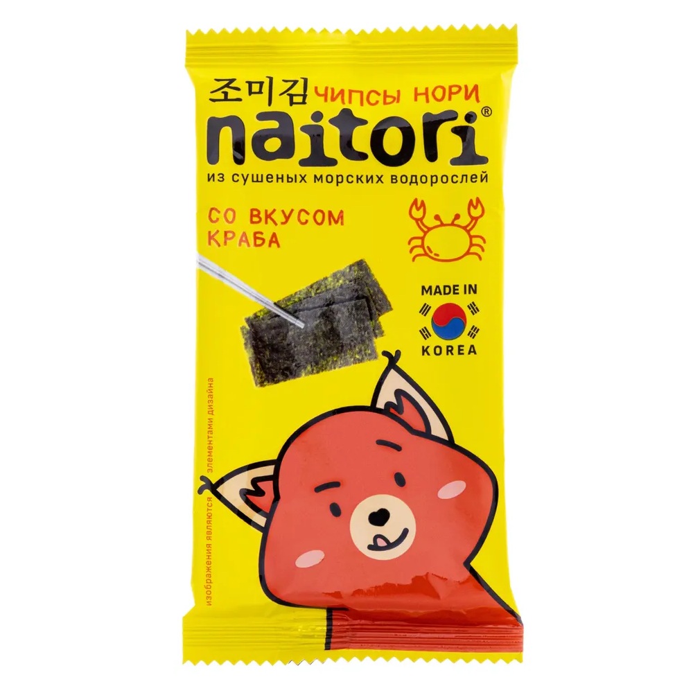 Чипсы Naitori Нори из сушеных морских водорослей со вкусом краба, 3 г