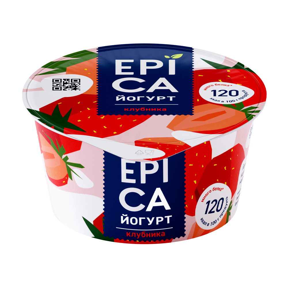 Йогурт 4.8% фрукт EPIKA  клубника 130г шт - интернет-магазин Близнецы