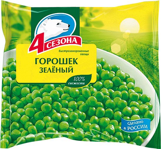 Горошек 4 сезона зеленый быстрозамороженный 400г.