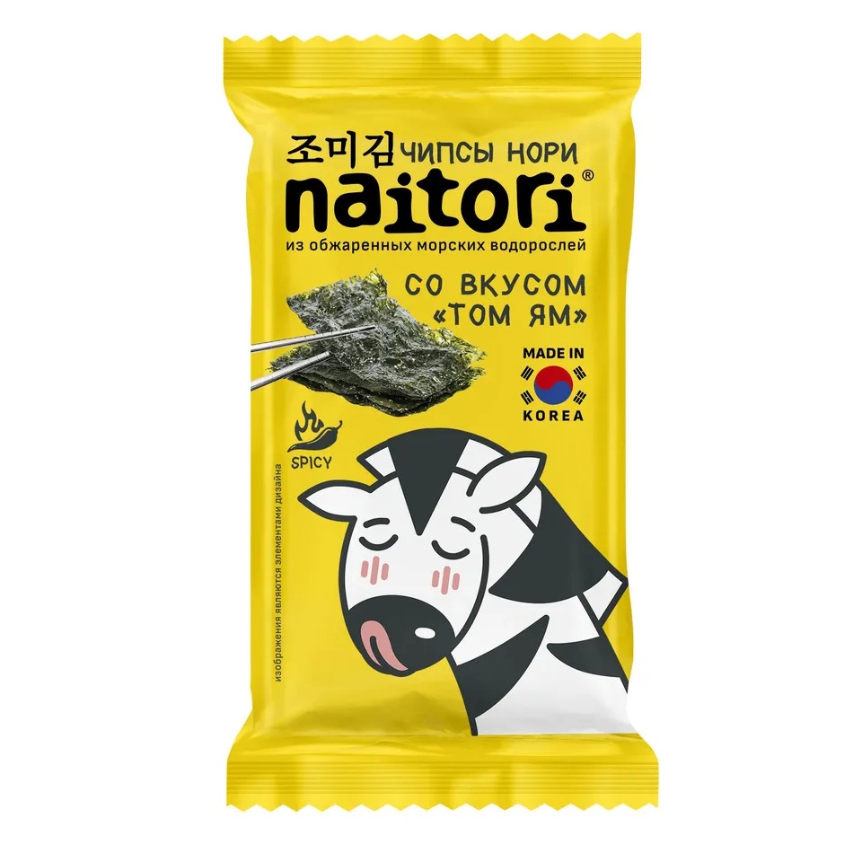 Чипсы Naitori нори из обжареных морских со вкусом Том Ям, 3 г