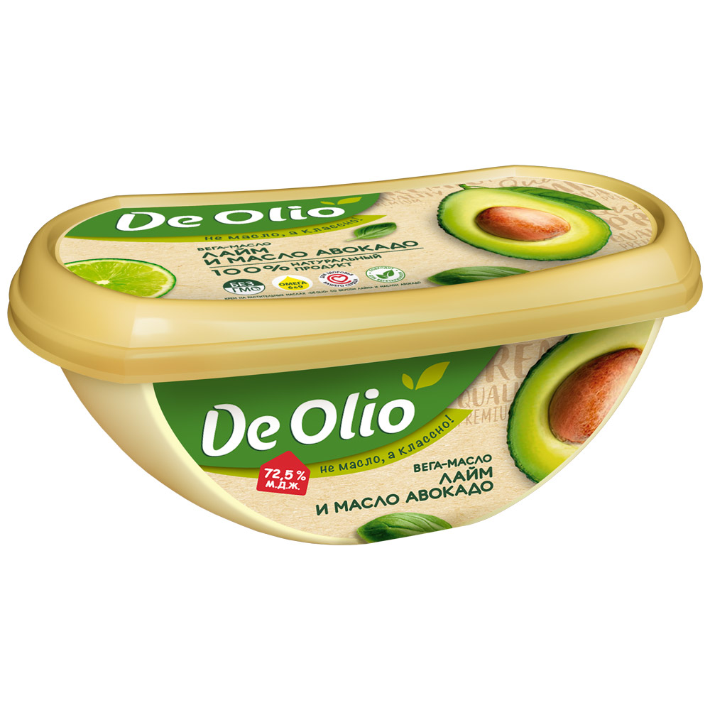 Крем на раст маслах De olio 72.5% со вкусом лайма и масла авокадо 220г шт - интернет-магазин Близнецы