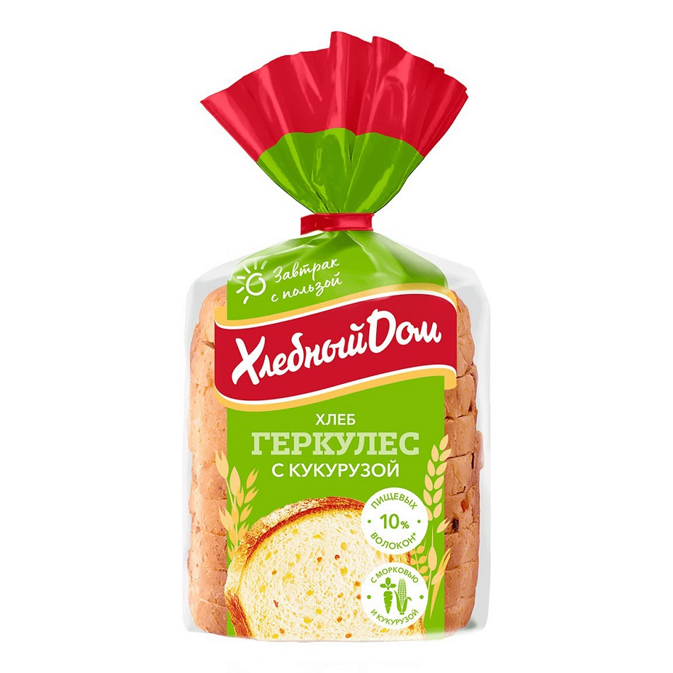 Хлеб Геркулес с кукурузой нарез  Хлеб Дом шт 255г - интернет-магазин Близнецы