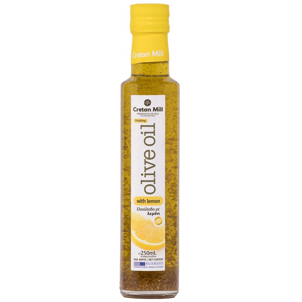 Масло оливковое Cretan Mill Extra Virgin с лимоном нерафинированное, стекло, 250 мл