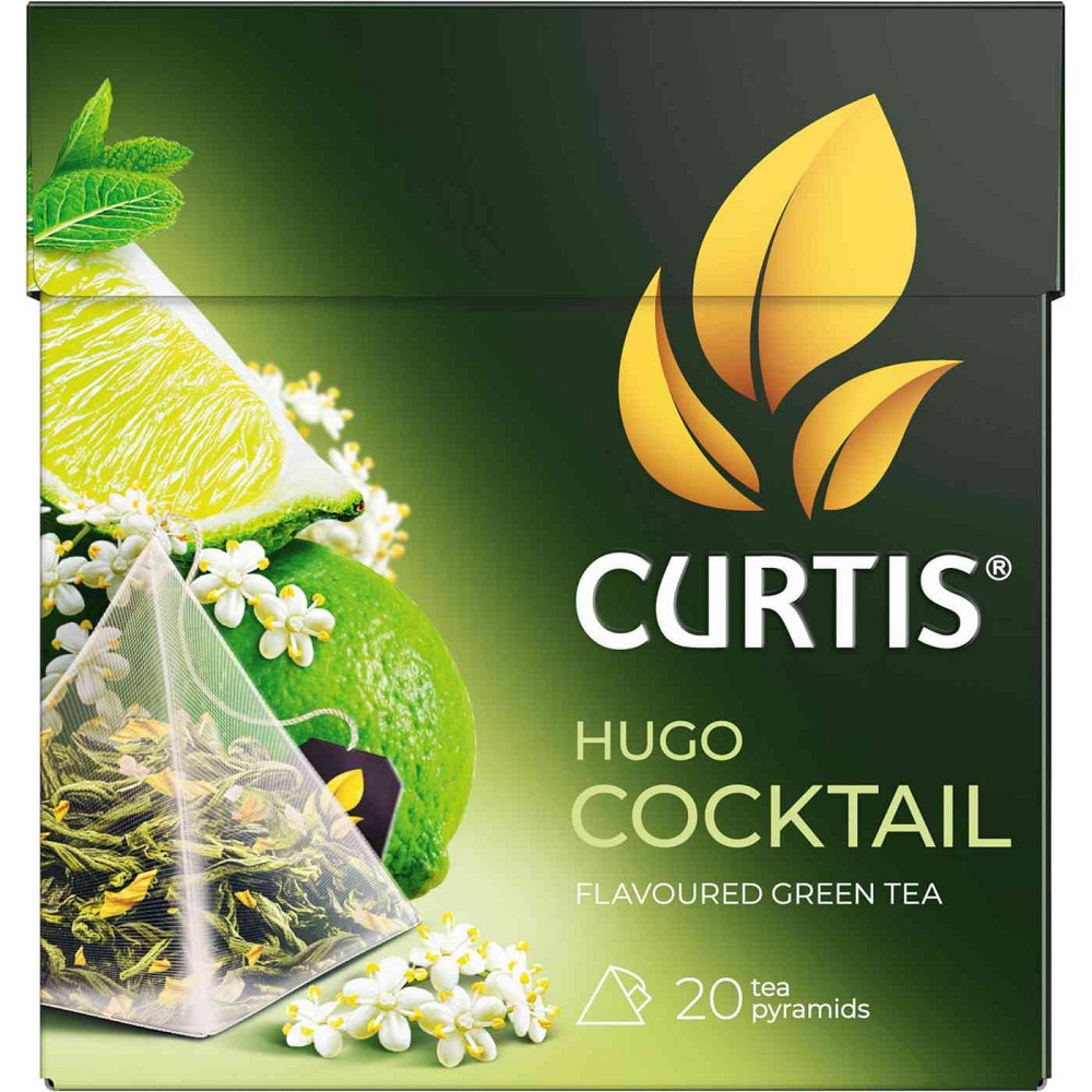 Чай Curtis Hugo Cocktail зеленый с мятой, лаймом и ароматом цветов бузины в пирамидках, 36 г (20 шт х 1,8 г)
