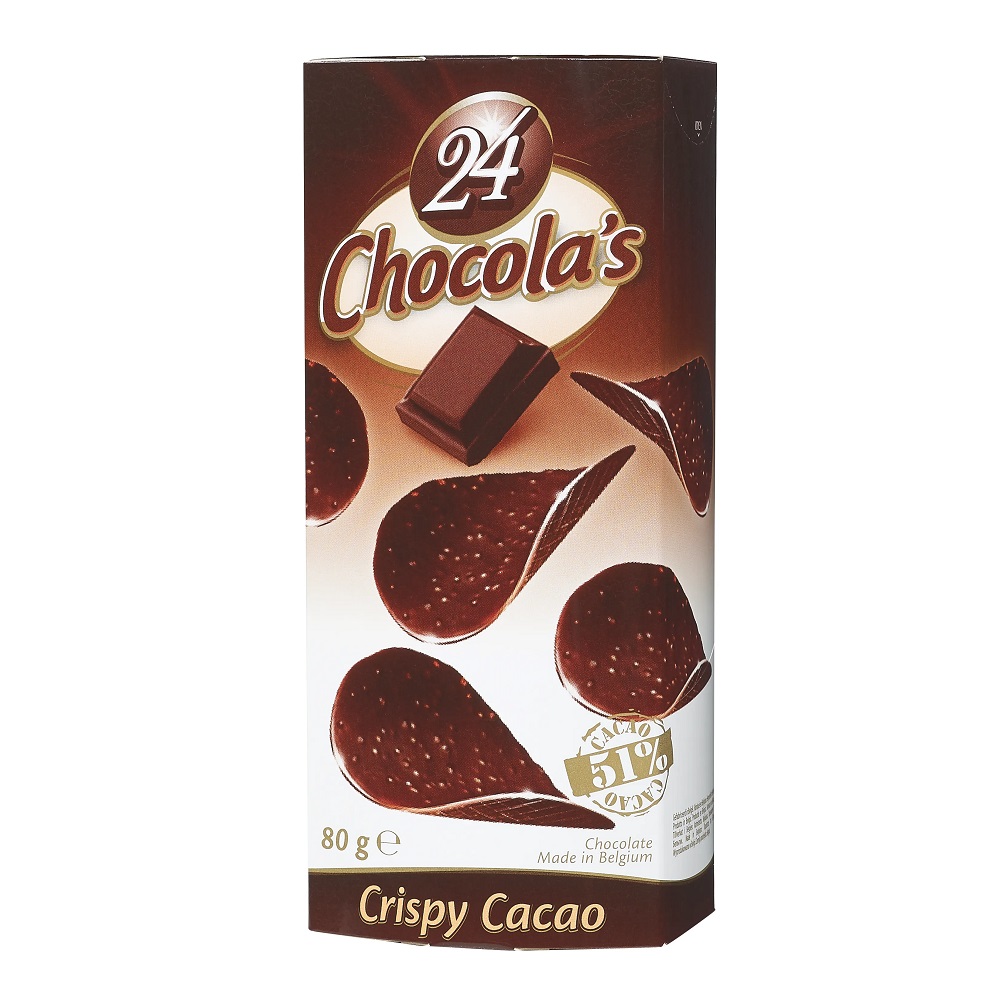 Шоколадные чипсы 24 Chocola's из горького шоколада с воздушным рисом, 80 г