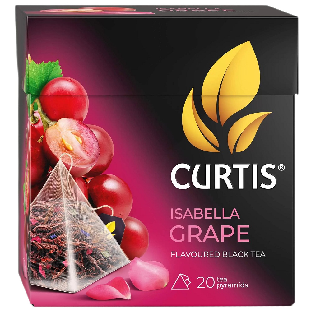 Чай Curtis Isabella Grape черный с кусочками винограда и лепестками цветов в пирамидках, 36 г (20 шт х 1,8 г)