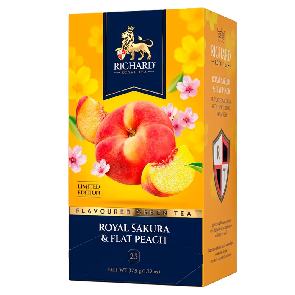 Чай Richard Royal Sakura & Flat Peach зеленый с ароматом сакуры и персика в пакетиках, 37,5 г (25 шт х 1,5 г)
