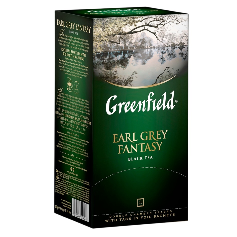 Чай Greenfield Earl Grey Fantasy черный с ароматом бергамота в пакетиках, 50 г (25 шт х 2 г)