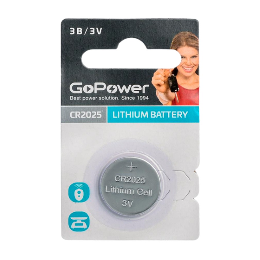 Батарейка GoPower CR2025 3V литиевая, 1 штука