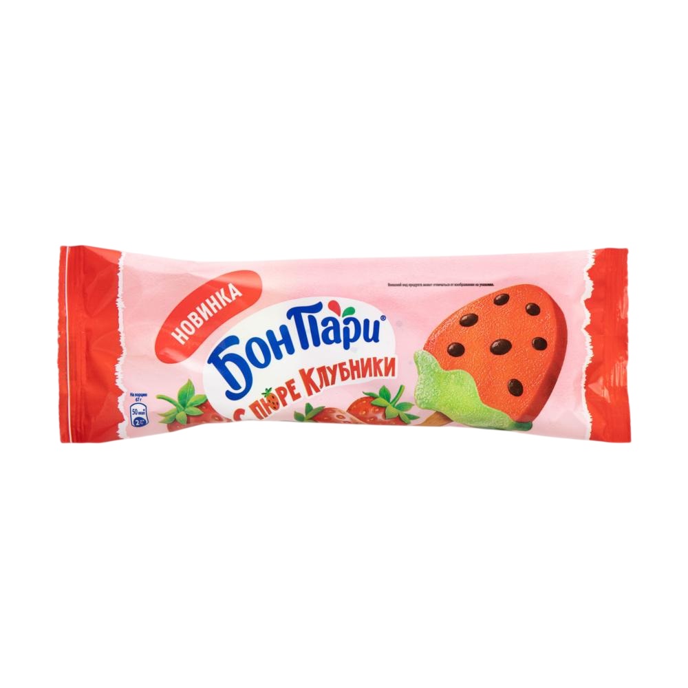 Мороженое Бон Пари Клубничка эскимо фруктовый лед с клубничным пюре, 67 г