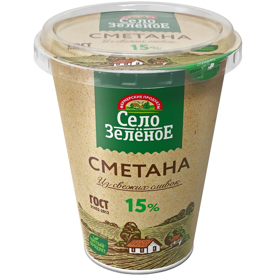 Сметана Село Зеленое 15%, 300 г