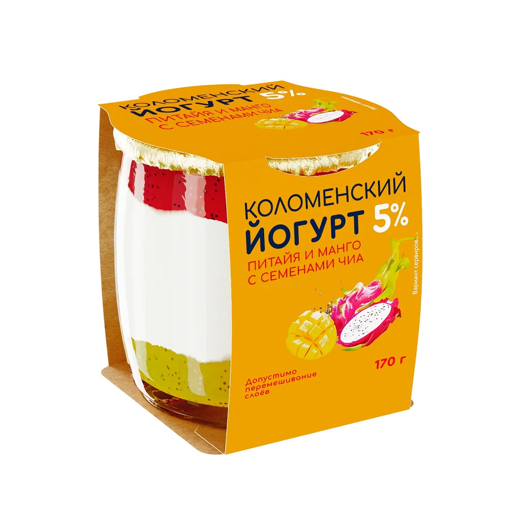 Йогурт Коломенский питайя-манго-семена чиа 5%, 170 г