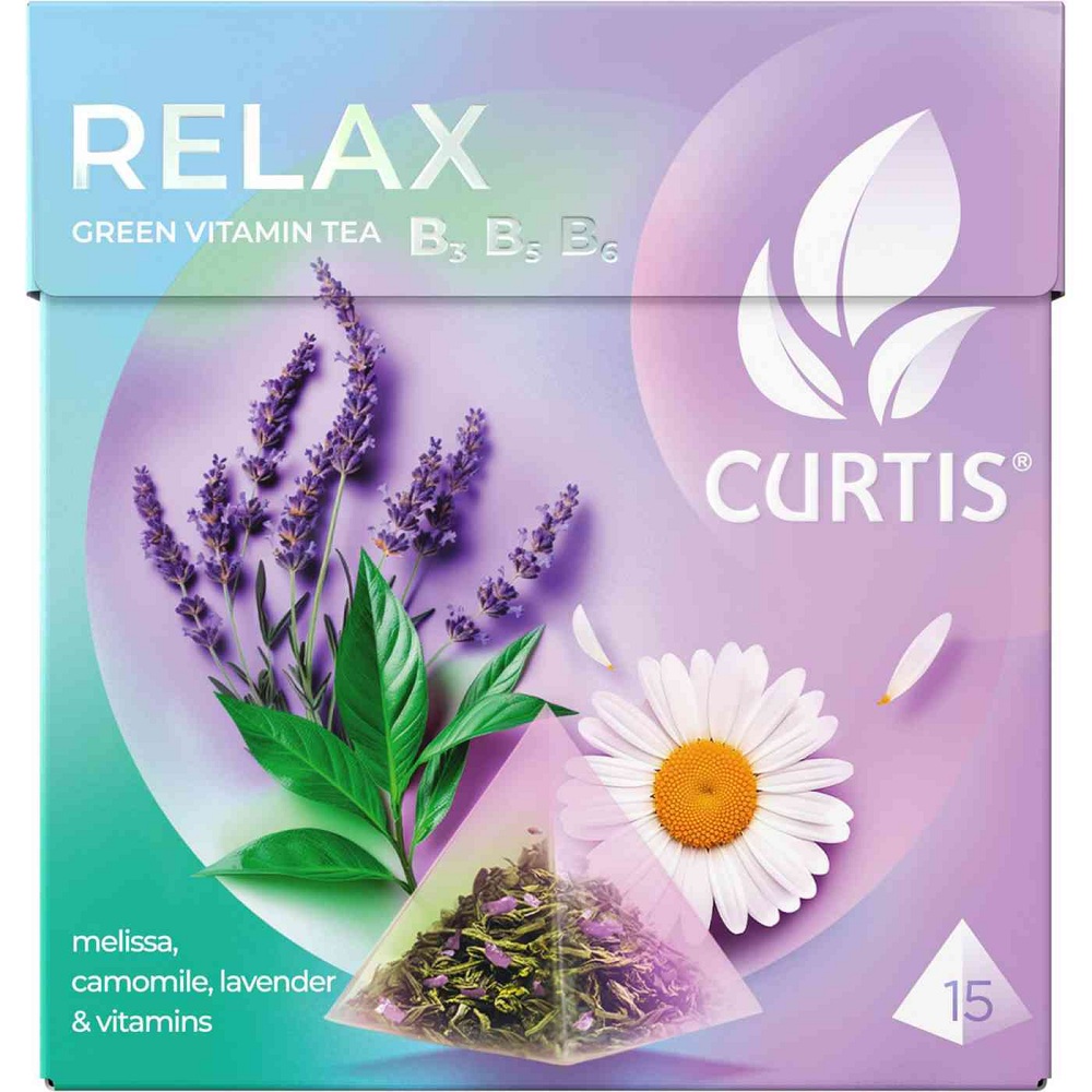 Чай Curtis Relax зеленый с ромашкой, лавандой и мелиссой в пирамидках, 25,5 г (15 шт х 1,7 г)