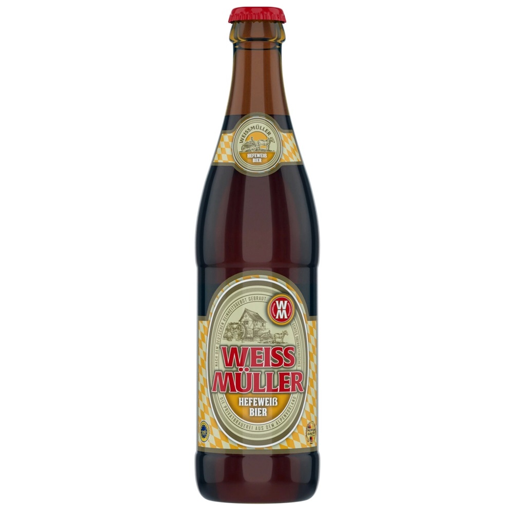Пиво светлое WeissMuller Hefeweissbier пшеничное нефильтрованное 5,3%, стекло, 0,5 л