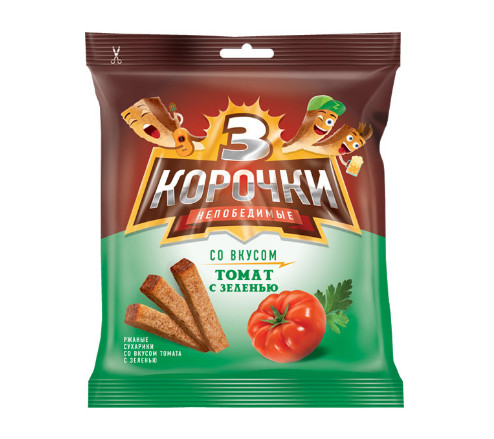 Сухарики 3 корочки ржаные Томат с зеленью 40 г (ВС203)