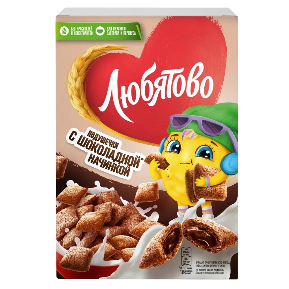 Сухой завтрак Любятово Подушечки с шоколадной начинкой, 220 г