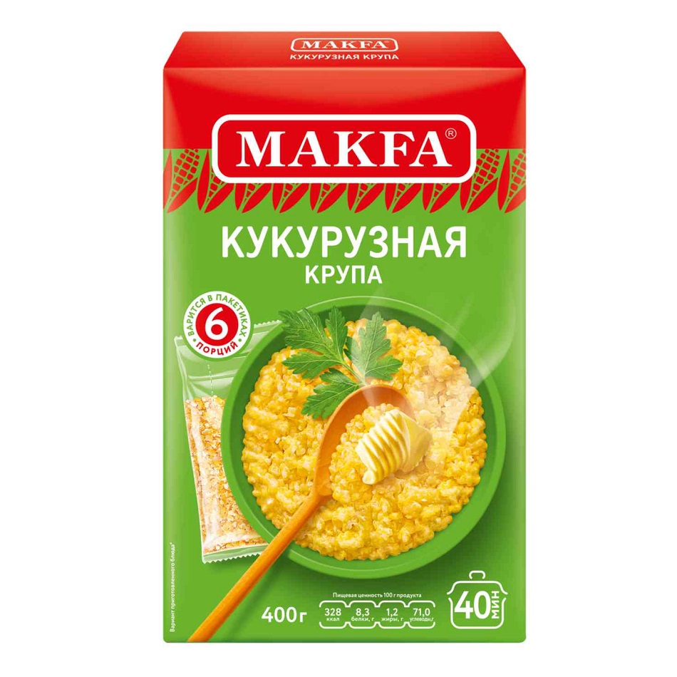 Крупа кукурузная Makfa для варки, 400 г (6 шт х 66,6 г)