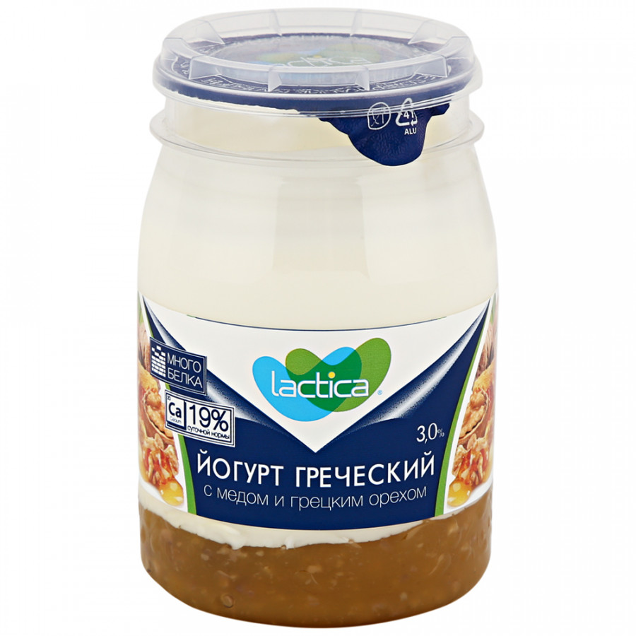 Йогурт 3% Греческий ЛАКТИКА с медом и грец орех 190г - интернет-магазин Близнецы