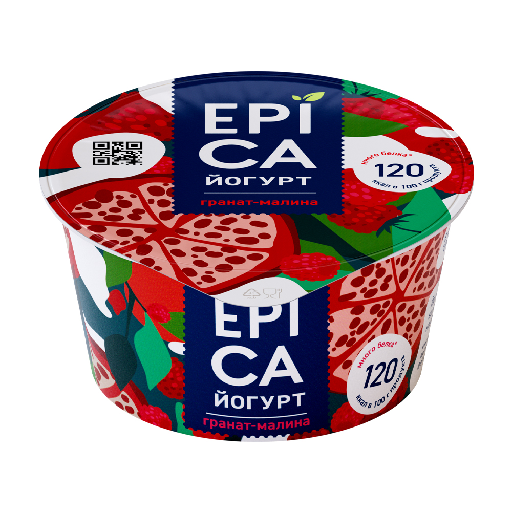 Йогурт 4.8% фрукт EPIKA  гранат малина 130г шт - интернет-магазин Близнецы