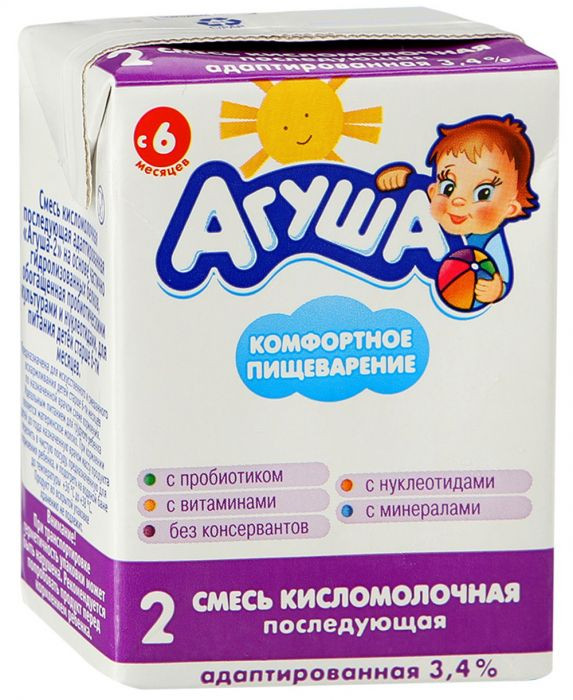 Д.п. Детская смесь Агуша кисломол №2 204г \ЗДМП\ - интернет-магазин Близнецы
