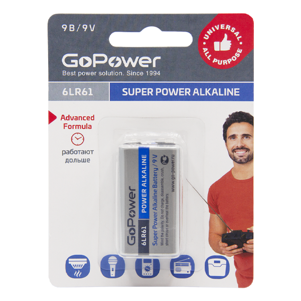 Эл п GoPower Alkaline 6LR61 1шт 9В - интернет-магазин Близнецы