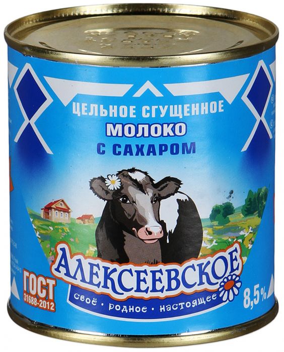 Молоко сгущенное Алексеевское цельное с сахаром 8.5% 360г-380 г.