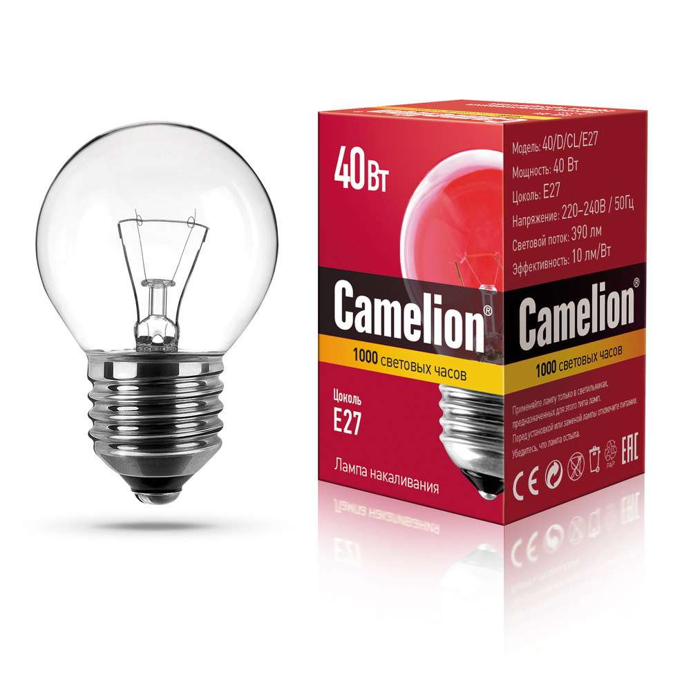 Лампа Накаливания Camelion E27 40Вт Шар  - интернет-магазин Близнецы
