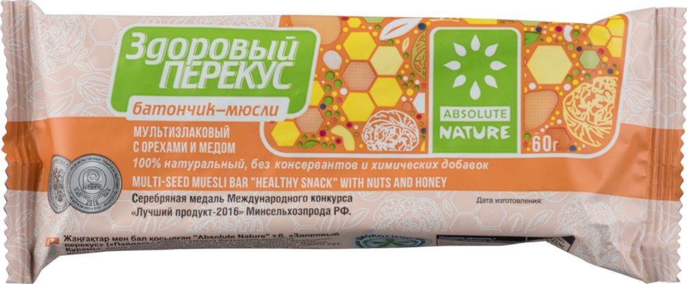 Батончик-мюсли Absolute Nature Здоровый перекус с орехами и медом 60г.