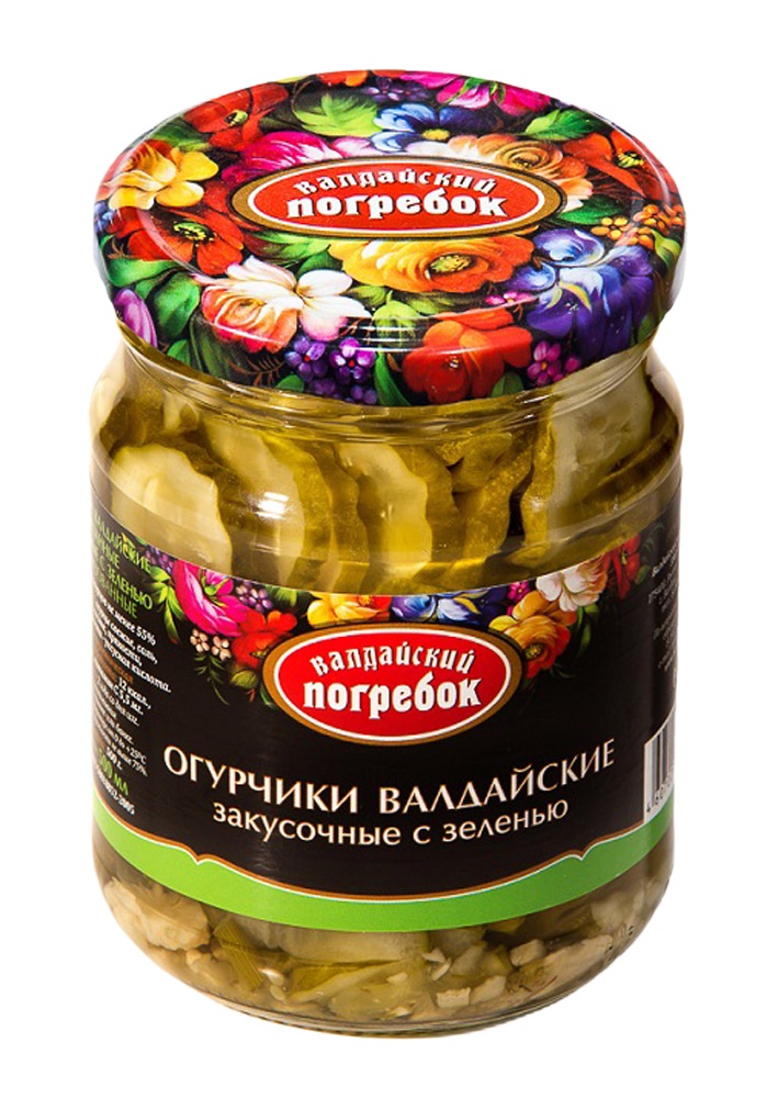 Огурчики закусочные с зеленью  Валдайский погребок  500г - интернет-магазин Близнецы