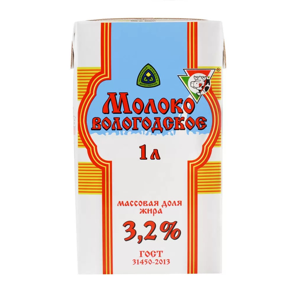 Молоко ультрапаст 3.2% Вологодское  Верещагино  1000мл шт  - интернет-магазин Близнецы